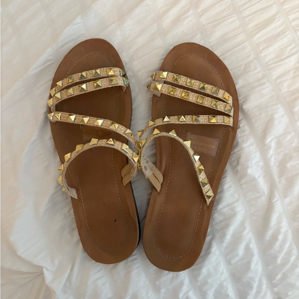 Studded Gold and Tan Sandals